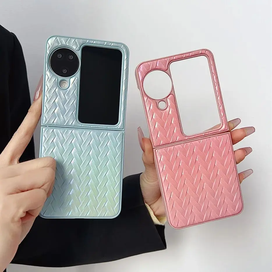 Gradient Woven Pattern Phone Case For OPPO Find N3 N2 Flip PC Hard Shell Protective For OPPO Find N3 Flip Back Cover