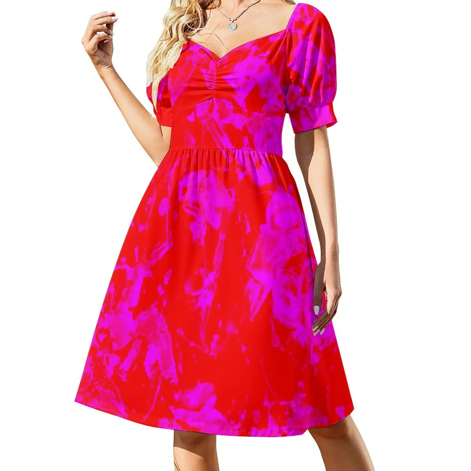 

The pink and red floral motives with pink flowers Sleeveless Dress luxury woman evening dress dress summer