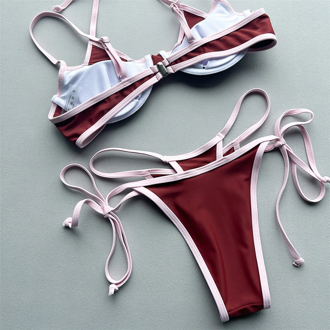Halterneck-Bikini, zweiteiliger Badeanzug für Damen, mit Bügel, mit Trägern, Badebekleidung, Badeanzug, Modell V8173 – Detail 13