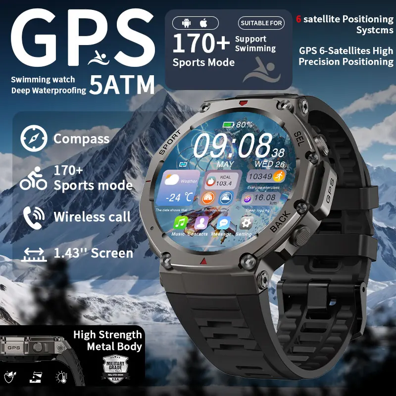 

LIGE Dual-Band GPS Smart Watch 2025 New Altimeter 5ATM Waterproof 500mAh Battery Compass BT Call Outdoor Sports Smartwatch Men