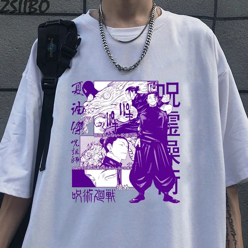 

Новая модная футболка с принтом Geto Suguru, уличная крутая свободная футболка с круглым вырезом в стиле Харадзюку для подростков, топы