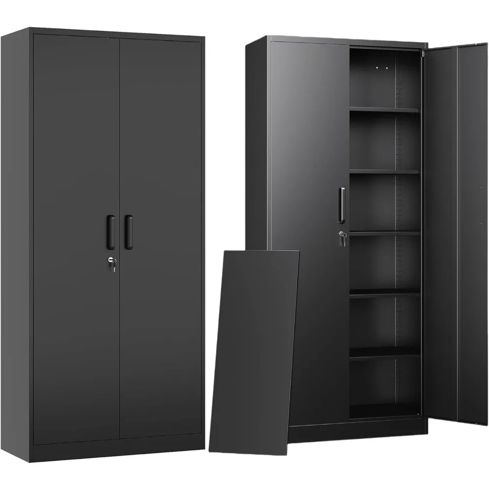 Garage Storage Cabinet with Doors and Shelves, Metal Storage Cabinet with Adjustable Shelves, Kitchen Pantry Cabinet