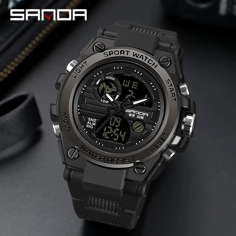 SANDA-reloj Digital para hombre, pulsera electrónica resistente al agua, estilo militar, deportivo, 739G