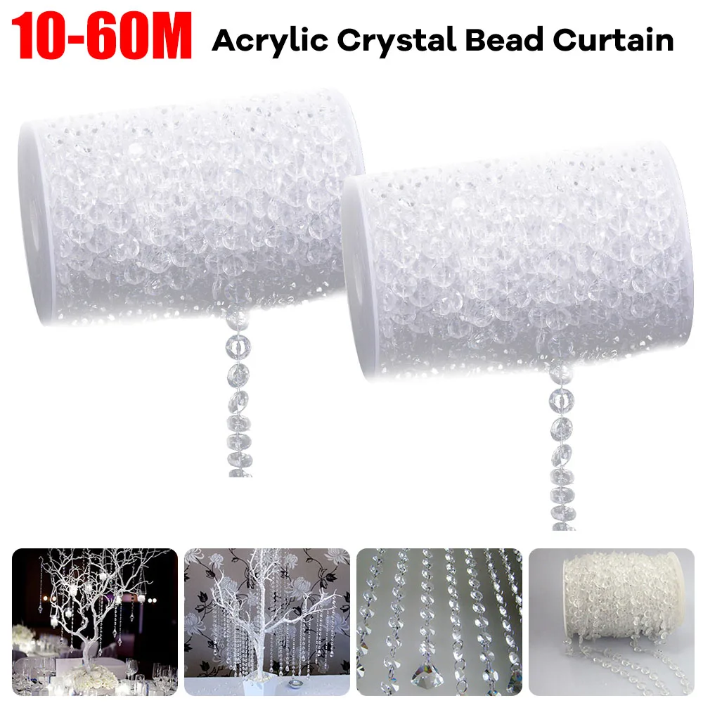 \\10-60M Acrylic Crystal Beads Roll DIY Wedding Birthday Party Decor Crystal Garland Strands Hanging Bead Chain for Home Decor