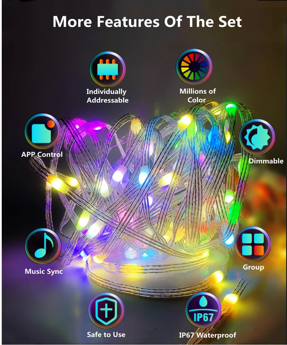 WS2812B LED String Light USB 5V Smart Bluetooth Dream Color Decoration Lights indirizzabile individualmente Christmas String Light