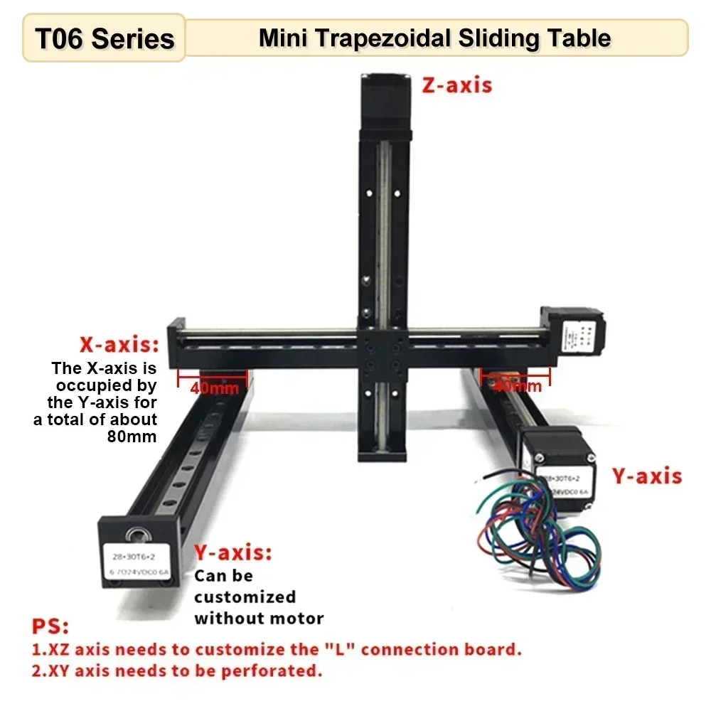 X Y Z Axis Motorized Slide Table T-type Linear Guide Rail Stage CNC Mini Sliding Table Motor Drive Kit Electric Linear Stage