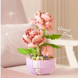 Mini Building Blocks Flower Pots Simulated Flowers and Plants Desktop Small Ornaments Assembled Toys Girls Gifts with nice price
