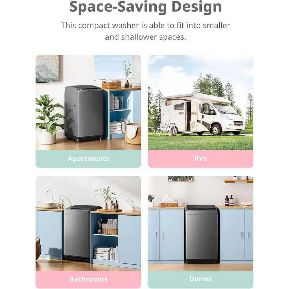 Портативная стиральная машина, полностью автоматическая компактная стиральная машина объемом 1,6 куб. футов с колесами, 6 программ стирки, блокировка от детей, энергосбережение, верхняя загрузка