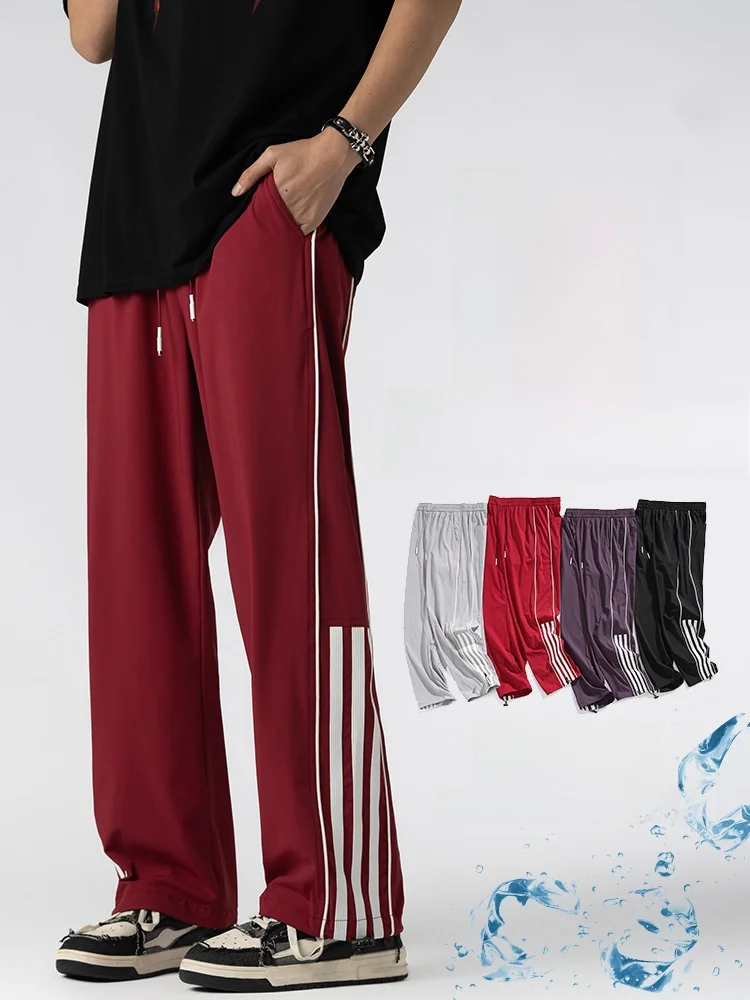 

Casual Sport Pants Men's Spring New Sle Trendy Brand Stripe Straight Wide Leg American Drape Versatile Long Trousers