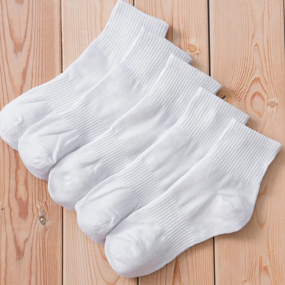 5 Pairs/Lot White Student Socks Breathable Sweat-Absorbing Sports Men Women Fashionable Comfortable High-Quality Business Socks