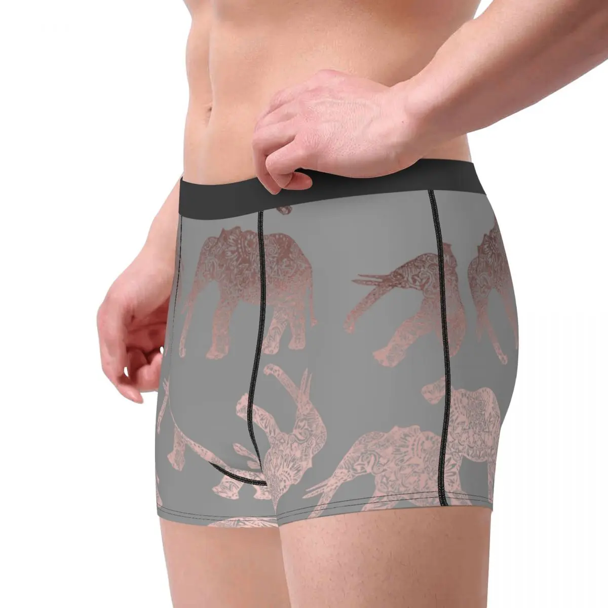 Novelty Boxer Modern Rose Gold Grey Elephant Shorts Panties Men Underwear Breathable Underpants for Homme S-XXL