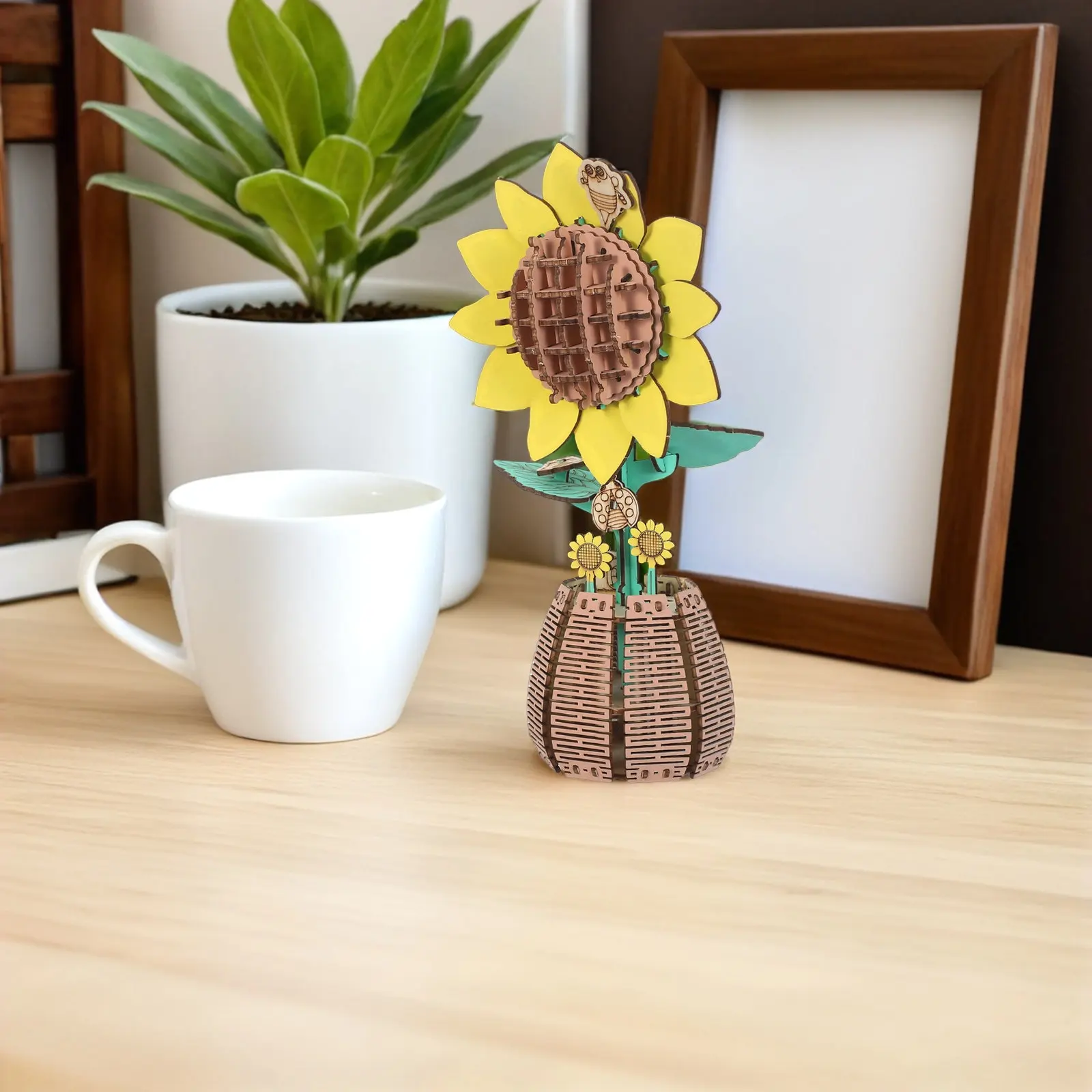 1 Zestaw Drewnianego Puzzle 3D Słonecznik DIY do Samodzielnego Montażu dla Dzieci i Dorosłych, Ręcznie Składany, Kwiatowy, Dekoracyjny, na Stół, Drewniany