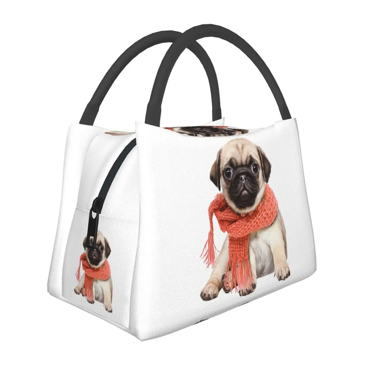 Winter Funny Fawn Pug Funny Dog Lover Insulated Lunch Bag for Women Picnic Storage Food Boxes Leakproof Cooler Thermal Lunch Box
