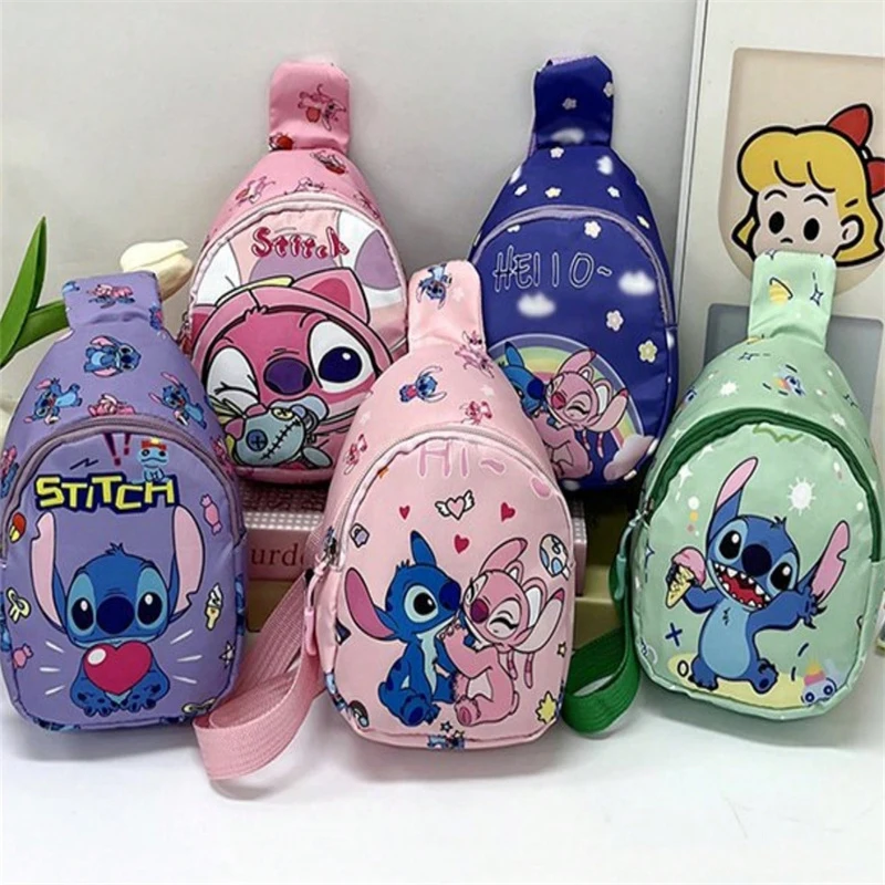

1/2pc Disney Stitch Chest Bag – Cute Blue Character Print with Zipper Pockets, Trendy Crossbody Waist Pack for Travel.