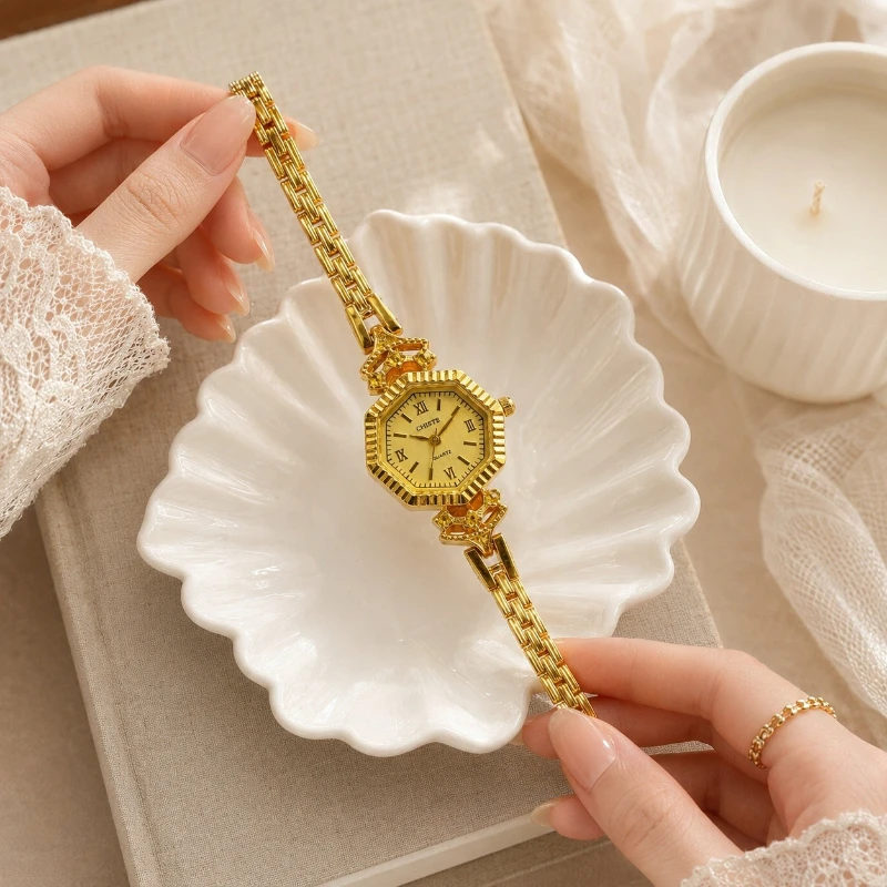 Top Brand Women's Watch Fashion Vintage Small Thin Bracelet Watch Polygon Dial Quartz Watch Luxury Ladies Wristwatch Clock Gift