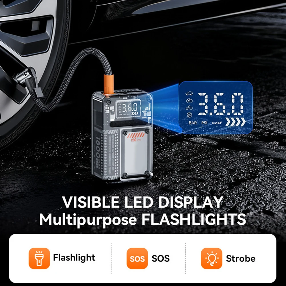 

Беспроводной автомобильный воздушный насос, портативный воздушный компрессор, порт TYPE-C, электрический насос для накачивания шин с цифровым дисплеем