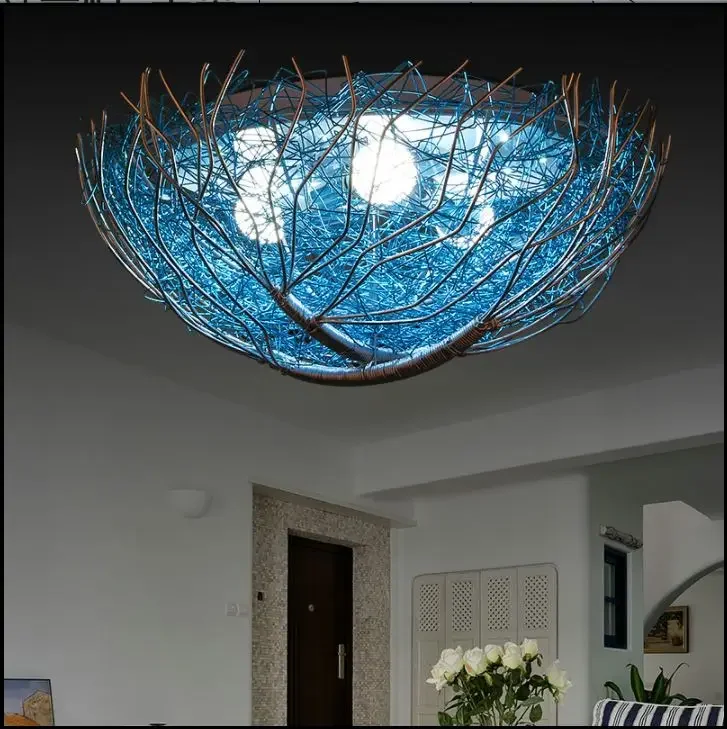 

Creative Blue Bird Nest Ceiling Lamp Children's Room Bedroom Lamp Mediterranean Style Lighting Restaurant Lighting Warm Romantic
