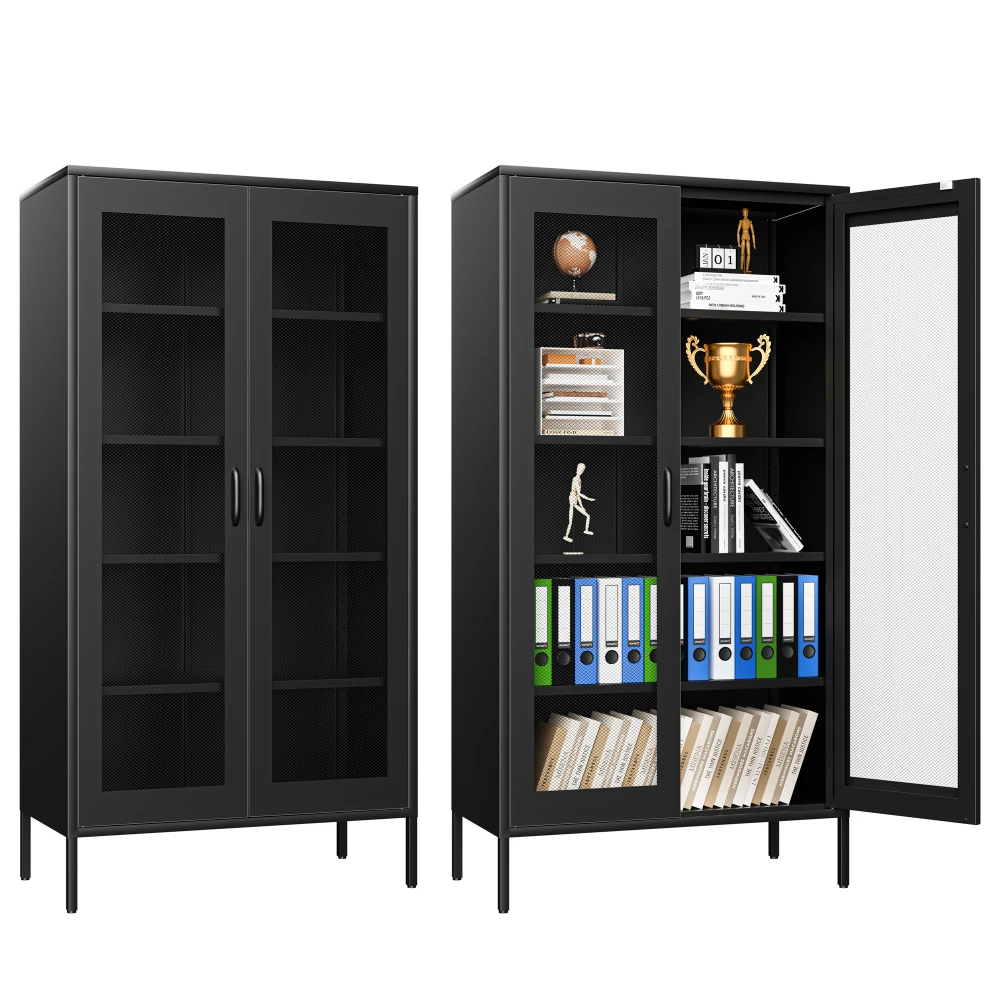 

73 inches high metal storage cabinet with 2 wire mesh doors, suitable for homes, offices and dining rooms(black)