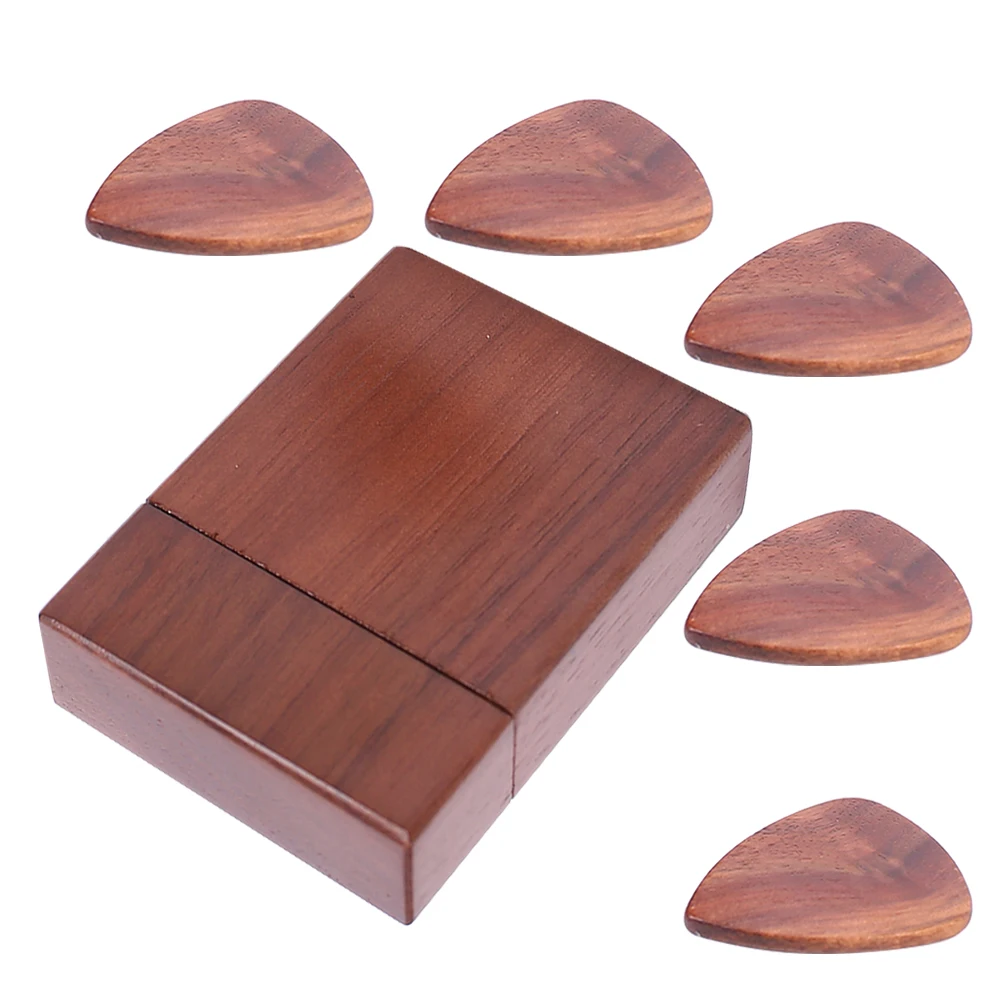 

1 Guitar Pick Holder Walnut with 5 Picks Storage Organizer for Guitar Accessories Kit Solid Wood Plectrum Case