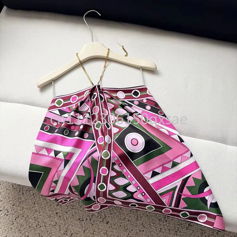 Fashion Design Women's Pink Halter Camis with Designer Signature Letter Logo Luxury Brand Lady Sexy Sleeveless Tops T-shirts