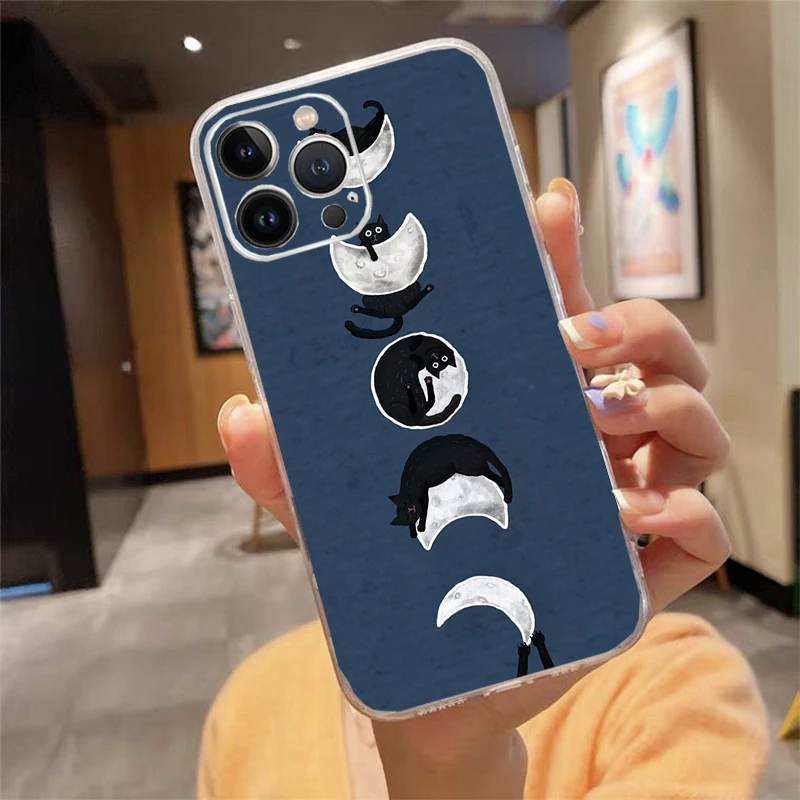 

Phone Case Carcasa Funda For iPhone 17 Pro Max Air 16 15 14 13 Pro Max 15 16 Pro 15Plus Cartoon Black Cats Case