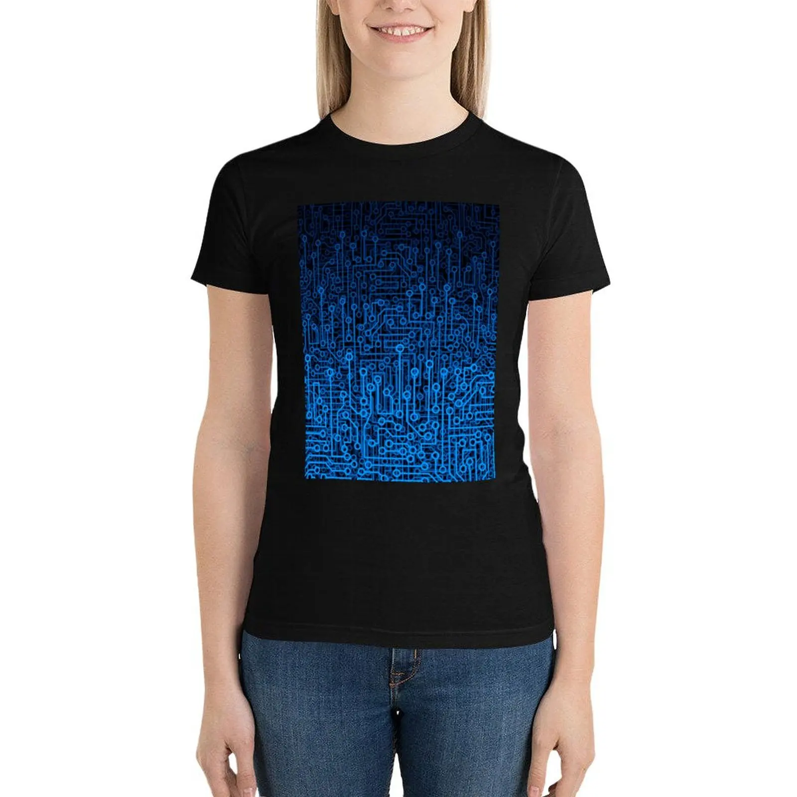 

Reboot III BLUE Computer Circuit Board Pattern T-Shirt cute tops anime clothes plus size tops female Women tops
