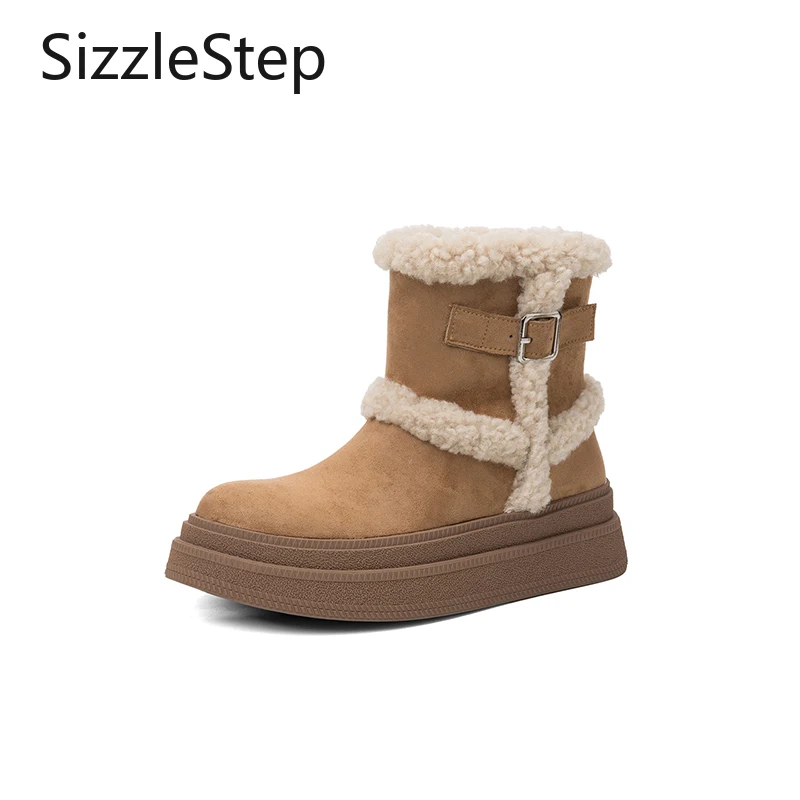 

Стильный, однотонный, простой дизайн, сращенный ​ ​ кожаный ремень с пряжкой, украшенный удобными женскими ботильоны на толстой подошве.