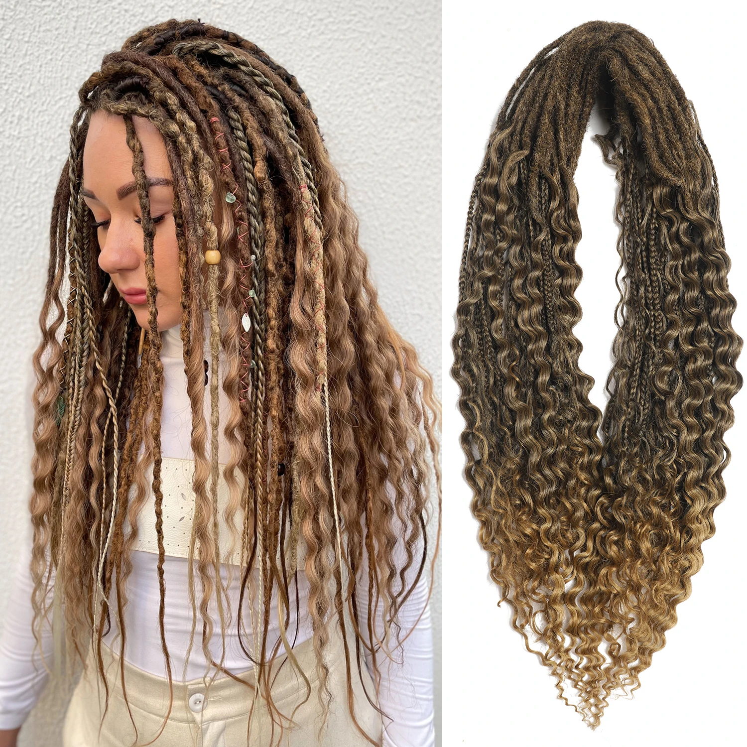 24inch Double Ended Synthetic Dreadlock Extensions Ombre Blonde Boho Crochet Hippie Dreads Handmade Bohemian Box Braids