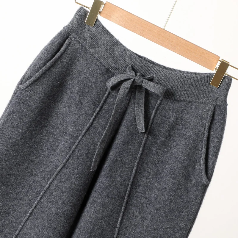 100% Merino Wool Women's Medium Seam Pencil Pants Autumn Winter Cashmere Knitting Pants Simple Style Soft Warm Trousers