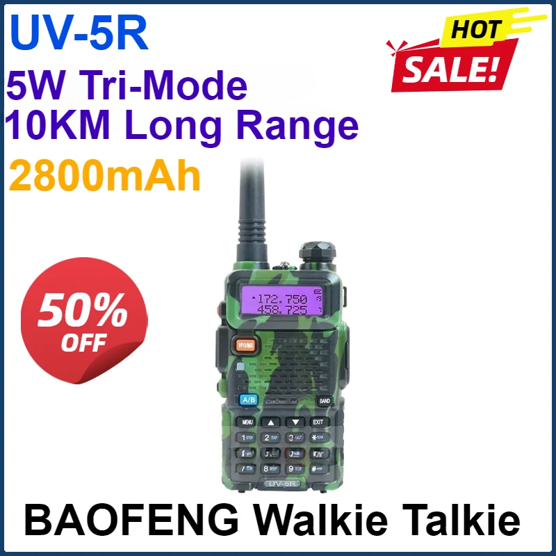 

2800mAh 5W Baofeng UV-5R Walkie Talkie Camo Dual Band UV5R 5W Ham Radios H/L UHF VHF Two Way Radio UV 5R HF Transceiver UV-82