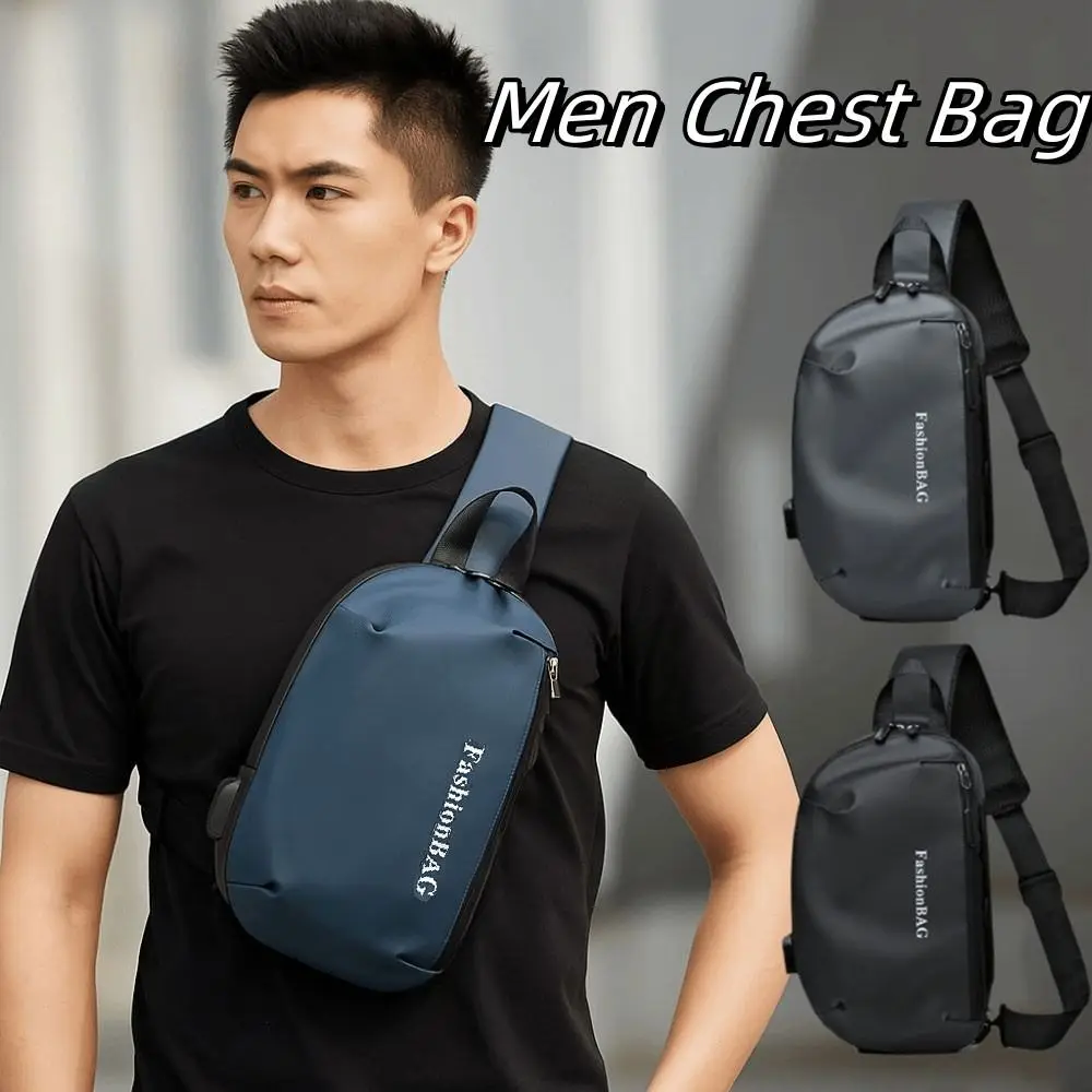 

PU Men's Chest Bag Solid Color Multifunctional Sling Shoulder Bag Large Capacity Adjustable Strap Male Crossbody Bag Outdoor