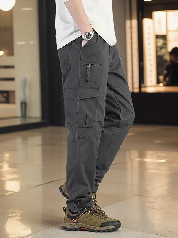 

Весенне-осенние мужские хлопковые рабочие брюки большого размера, свободные прямые походные повседневные брюки, джинсы с высокой талией Multiple kets