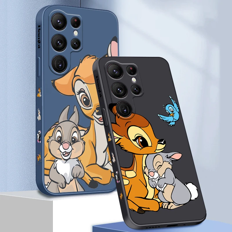 Disney Cute Bambi Liquid Left Rope For Samsung Galaxy S24 S23 S22 S21 S20 FE S10 Ultra Plus Lite 5G Cover Funda Phone Case