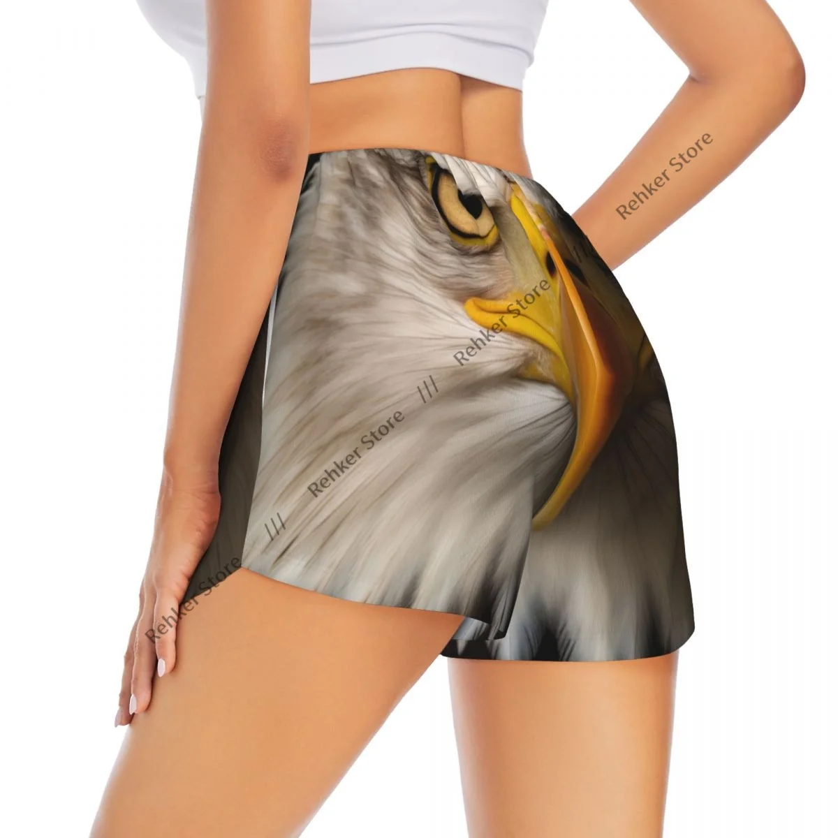 女性ヨガショーツハクトウワシ背景軽量アスレチック速乾通気性アウトドアランニングショーツ