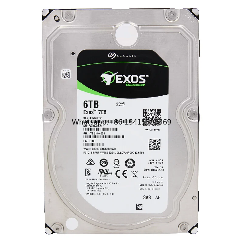 

Емкость Enterprise ST6000NM0095 Жесткий диск Enterprise 6 ТБ, 7200 об/мин, SAS 12,0 ГБ/с, 256 МБ, 512E