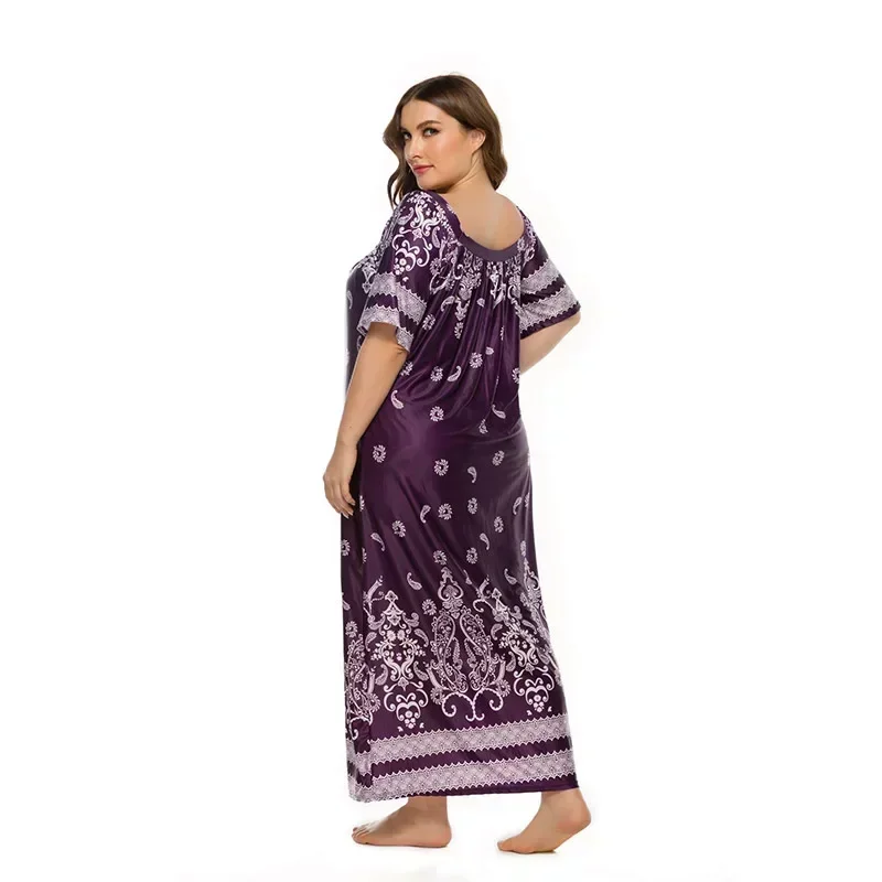 Vestido longo de seda solto gordinho, vestido casual com terraço, manga curta, tamanho grande, 200 kg, retro, férias