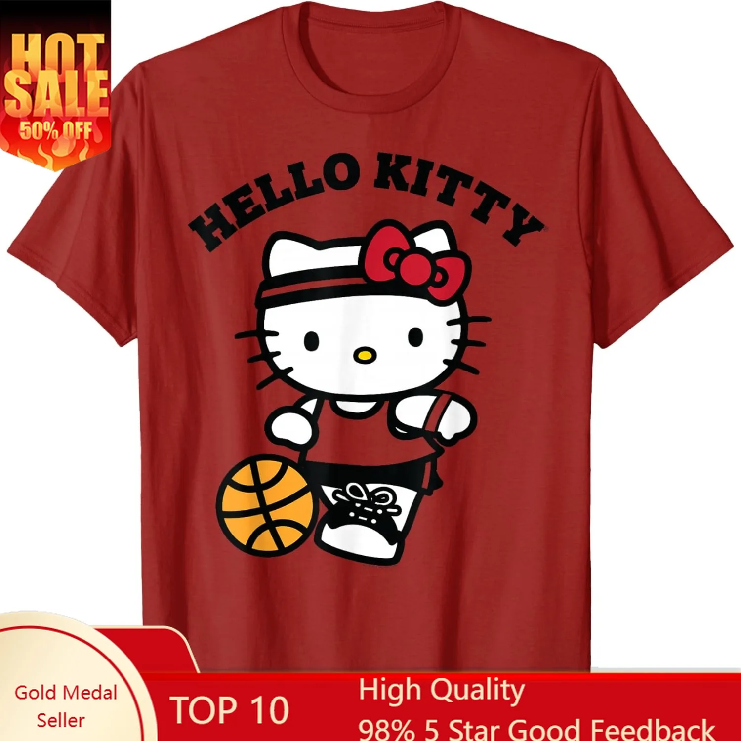 

Hello Kitty Unisex Kids Basketball T-Shirt Women Tshirt Female Short Sleeved