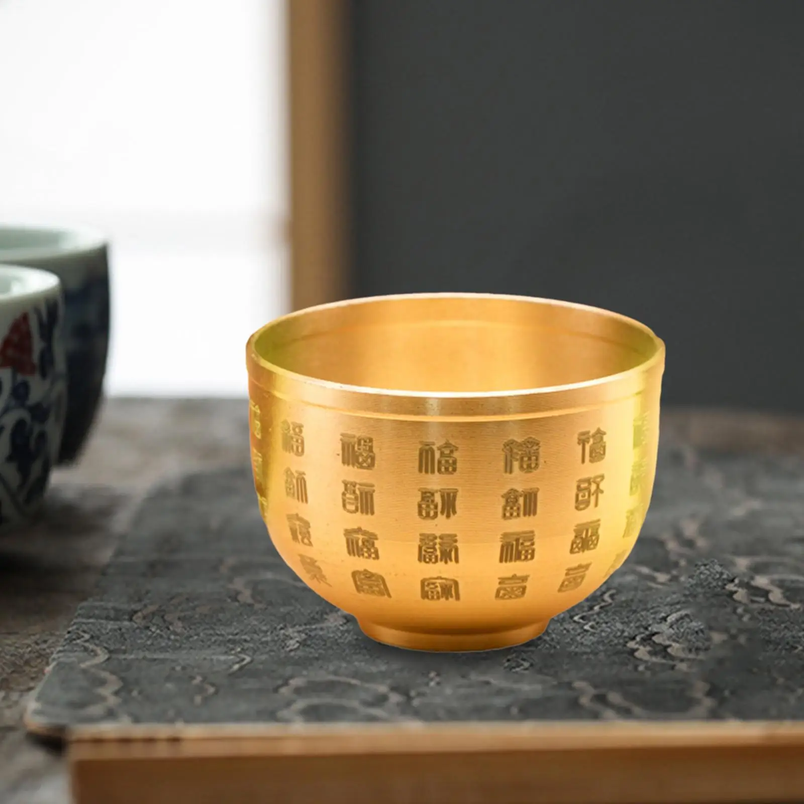 Treasure Basin Brass Feng Shui Bowl Sculpture Gift Artwork Chinese Characters