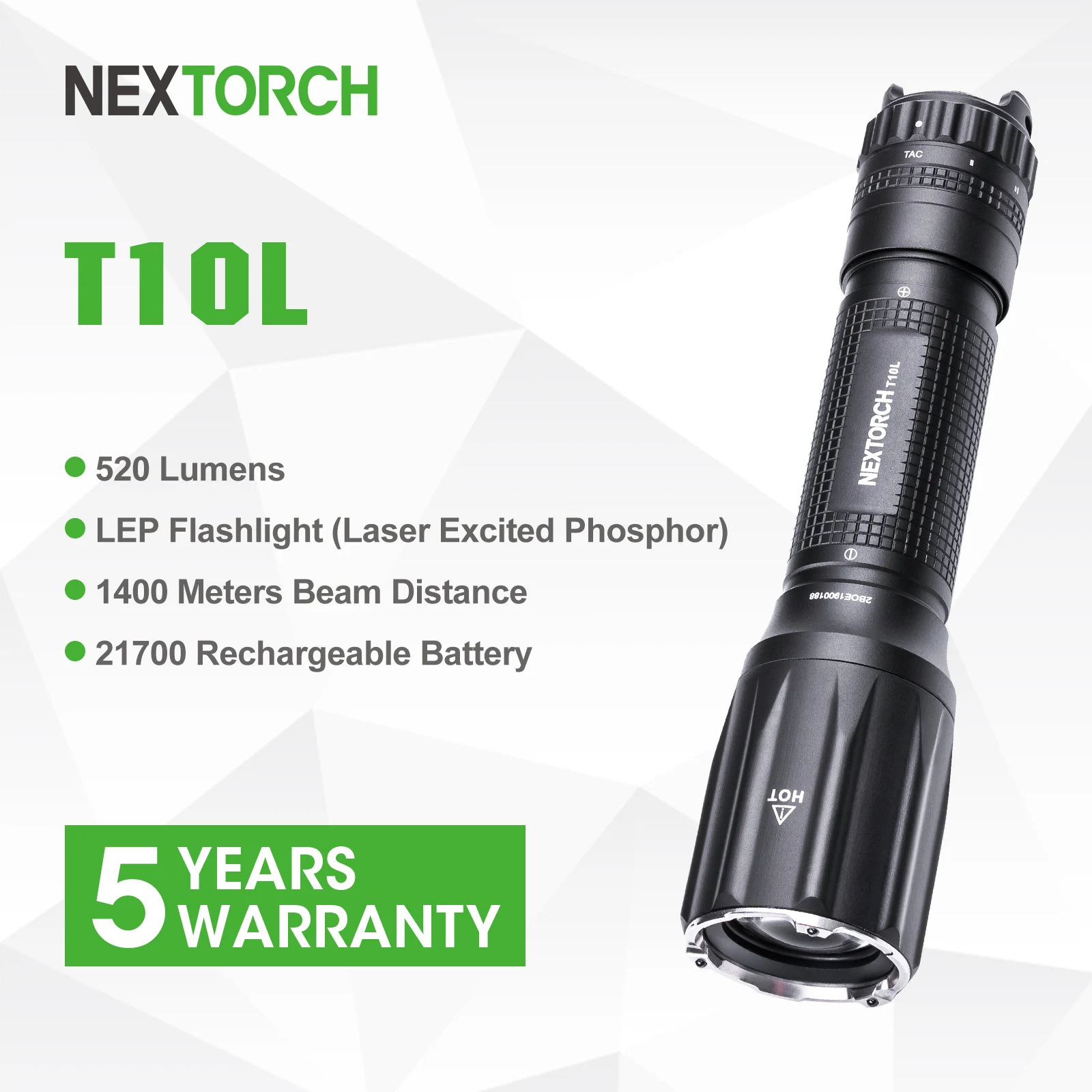 

Nextorch 1100 Meters Long Range LEP Laser Flashlight Rechargeable High Power Flashlight Search Light T10L