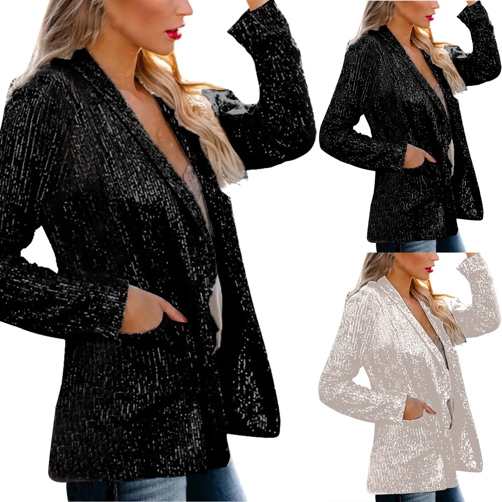 Women Sequins Sequin Winter Women Tan Jacket Wool Lined Hood Solid Casual Coat with Pocket Dress for Work Women Business Casual