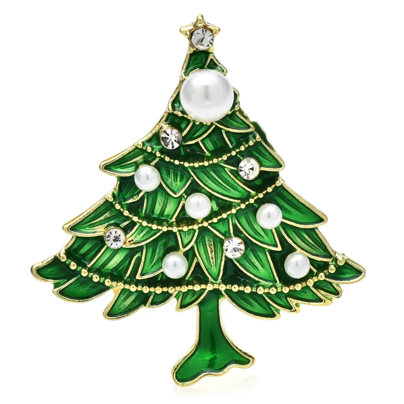 

Wuli&baby Cute Pearl Green Christmas Tree Brooches For Women Men New Year Plants Party Office Brooch Pins Gifts