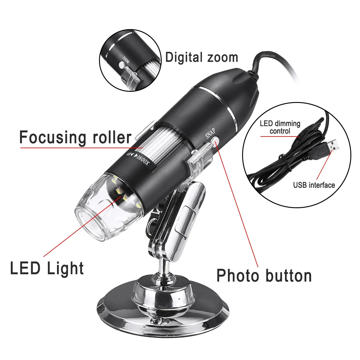 Regulowana 1000X 2MP 1080P 8 LED cyfrowy mikroskop lupa USB elektroniczne Stereo endoskop USB do telefonu PC