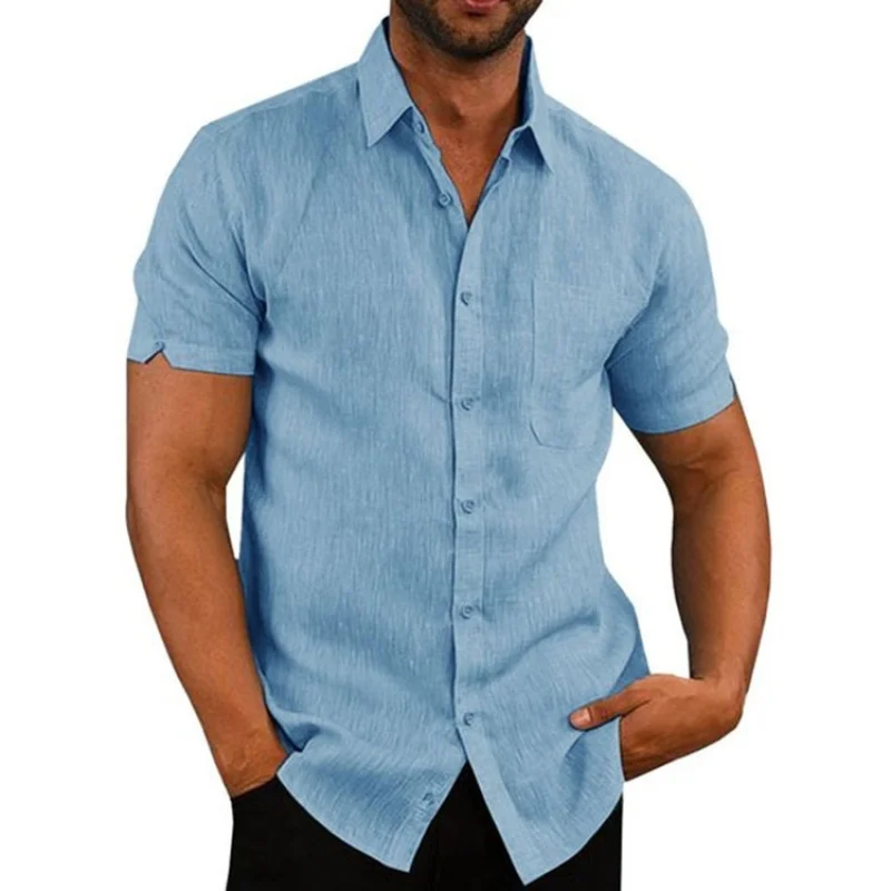 

CIGY-8Color Summer Lapels Solid Color Short Sleeve Button Men's Shirt Men's Clothing