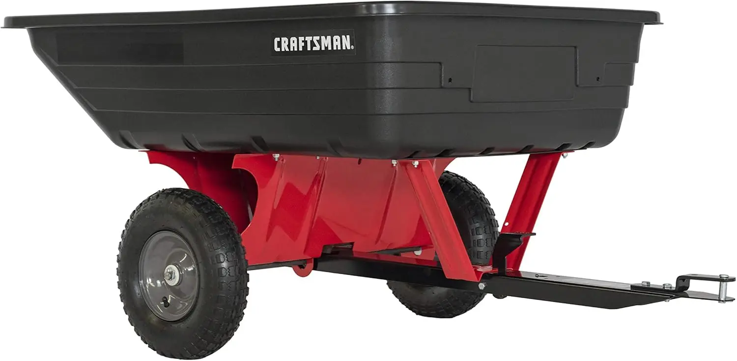 Craftsman CMXGZBF7124489 350 lb Load Capacity, Tow Behind Poly Dump/Swivel Cart, 10 CU FT Capacity; Lawn & Garden Cart/Trailer f