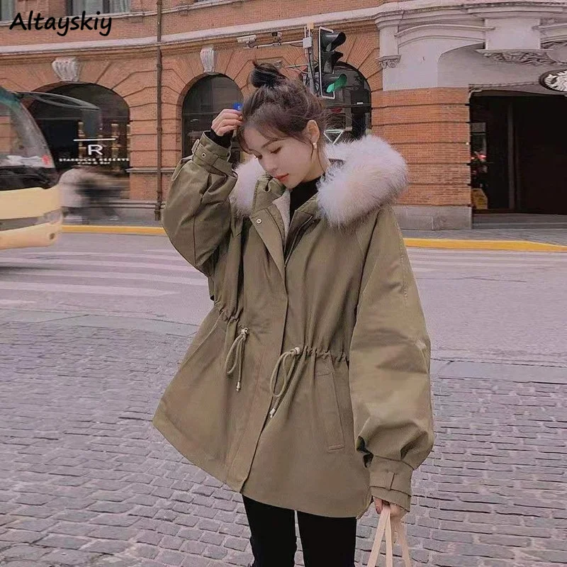 

Short Style Parkas Women Chic Fashion Thick Aesthetic Simple Casual New Hooded All-match Warm Winter Pockets Elegant Ladies