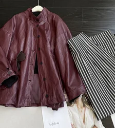 2024 Autumn Stand Up Collar Zipper Burgundy Jacket Windbreaker