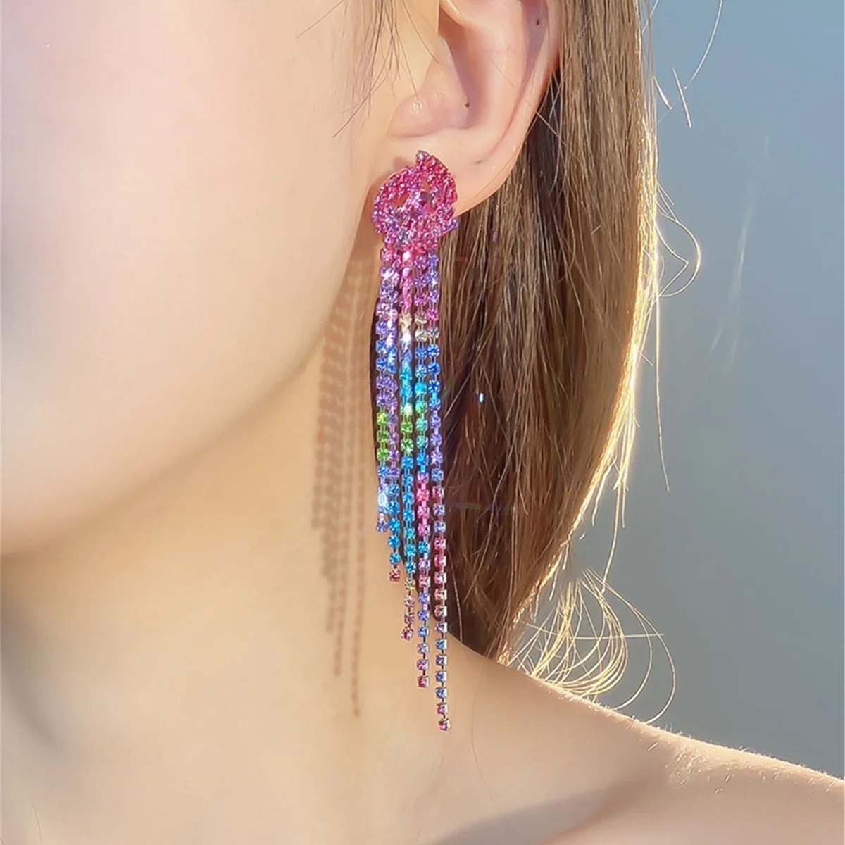 

Gradient Prom Chandelier Earrings Long Tassel Earrings Jewelry For Women Rhinestone Sparkling Dangling Wedding Ear studs