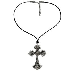 Large Detailed Rhinestone Cross Choker Spiral Hippie Necklace Goth Punk Women Fashion Statement Crucifix Charm Jewelry Gifts
