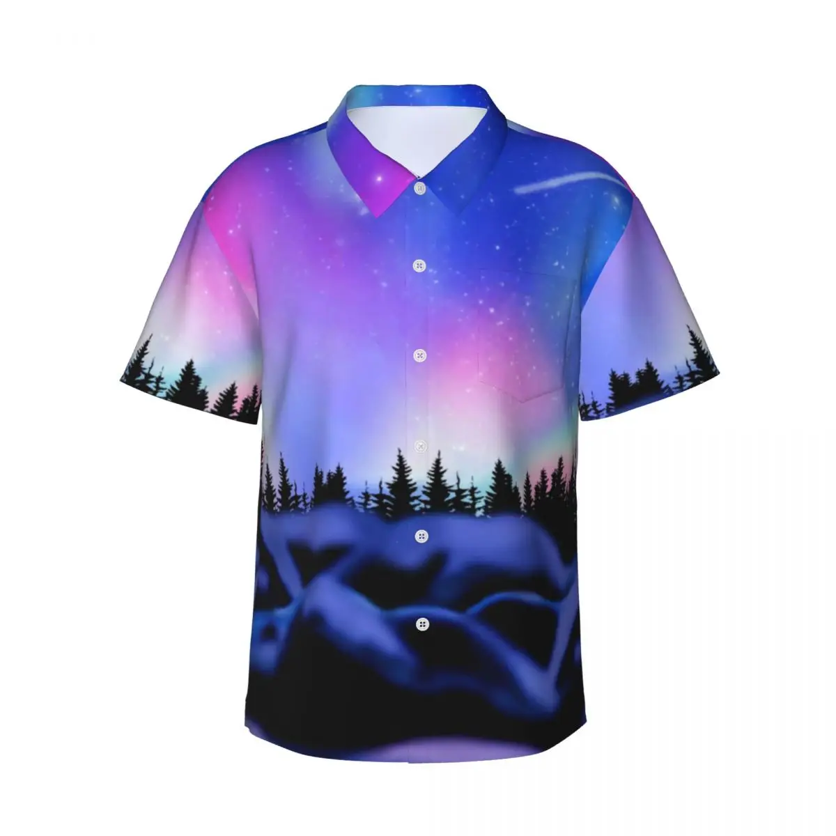 

Mountains Galaxy Beach Shirt Northern Dreamy Lights Hawaiian Casual Shirts Male Trendy Blouses Short-Sleeved Harajuku Clothing
