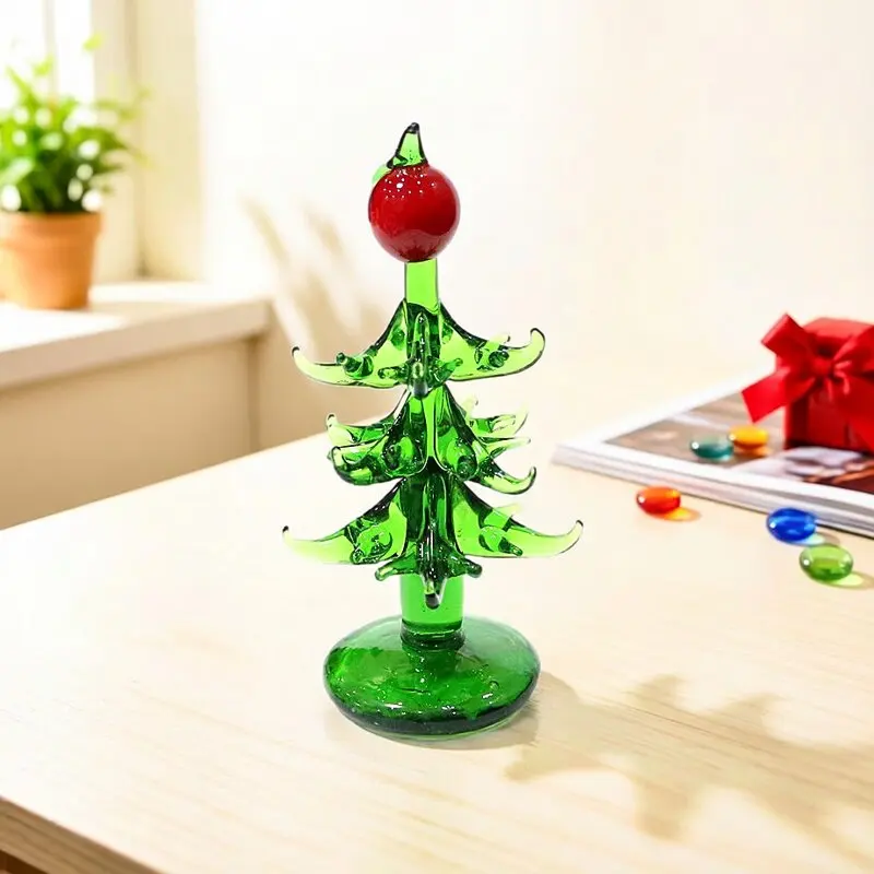 

Green And Clear Murano Glass Christmas Tree Statue Craft Ornaments Creative Home Table Decor Collection New Year Gifts for Kids